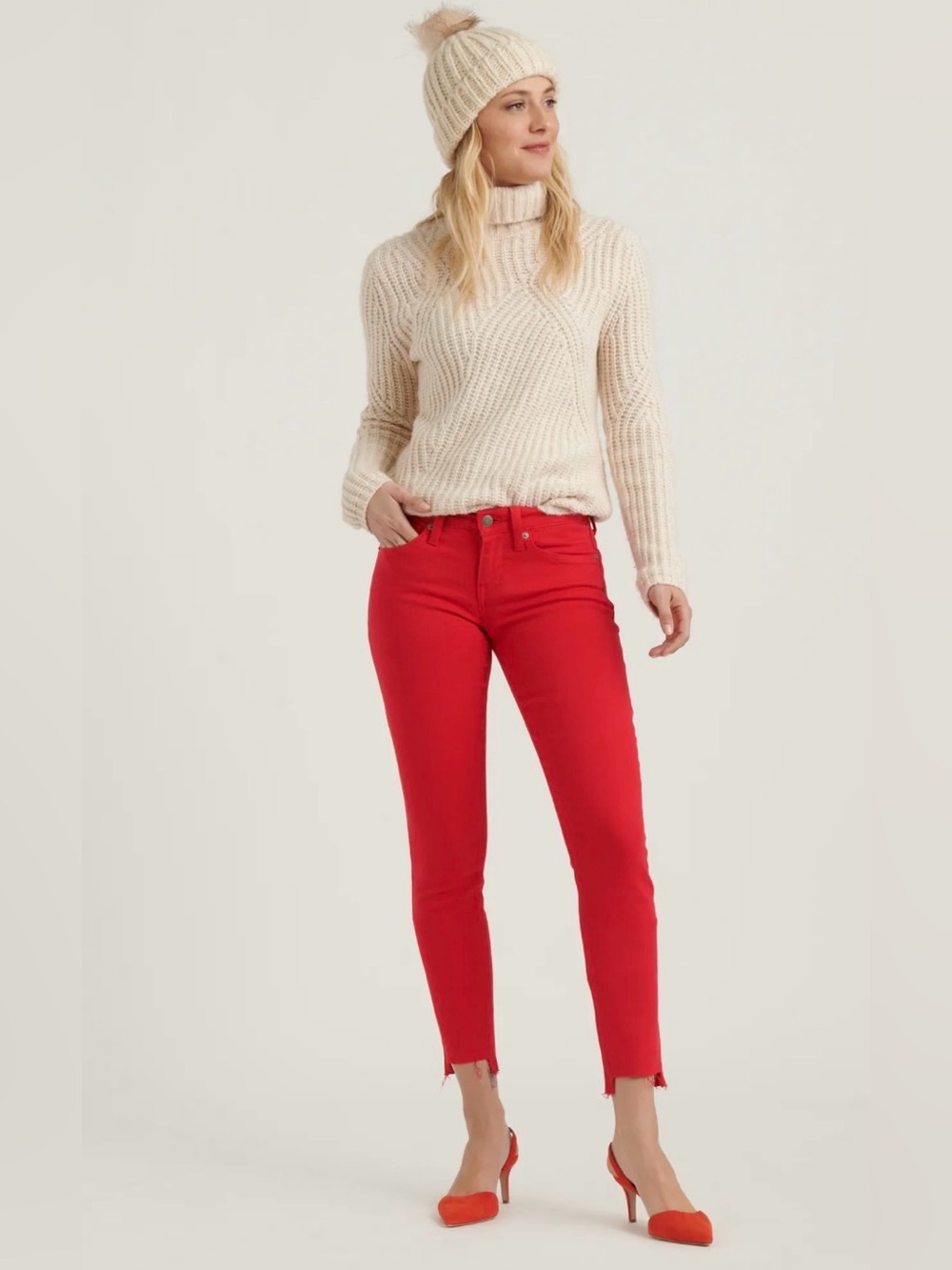 UEC Lucky Brand RED LOW RISE SKINNY LOLITA Ankle  Raw Hem Jeans SZ 6/28